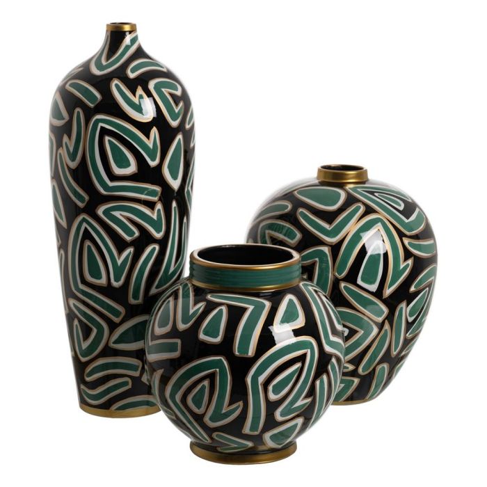 Jarrón Negro-Verde Porcelana Decoración 28 X 28 X 34 cm