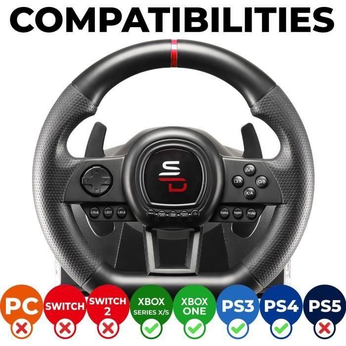 Volante de carreras - SUPERDRIVE - GS650-X - Cambio manual - 3 pedales - Levas - PS4 / Xbox 1 Volante de carreras - SUPERDRIVE - GS650-X - Cambio manual - 3 pedales - Levas - PS4 / Xbox 1