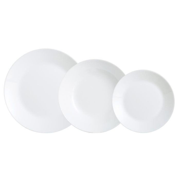 Luminarc Vajilla Zelie Opal 18 Piezas para 6 Personas Blanco Vidrio Templado Apto Lavavajillas y Microondas Fabricado en Francia