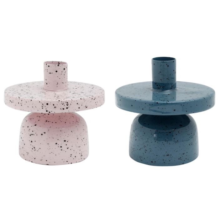 DKD Home Decor Portavela Moderno de Metal con Terrazo Rosa y Azul, 10 x 11 x 10 cm (4 Unidades)