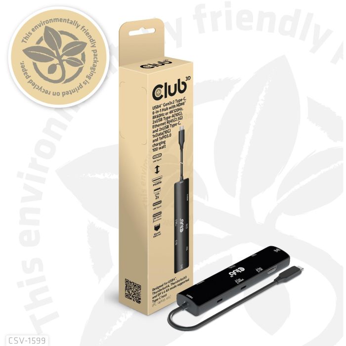 Club3D USB4 Hub 6 en 1 con HDMI 4K120Hz, 2x USB-C, 2x USB, LAN y Power Delivery 100W 6 Club3D USB4 Hub 6 en 1 con HDMI 4K120Hz, 2x USB-C, 2x USB, LAN y Power Delivery 100W 6