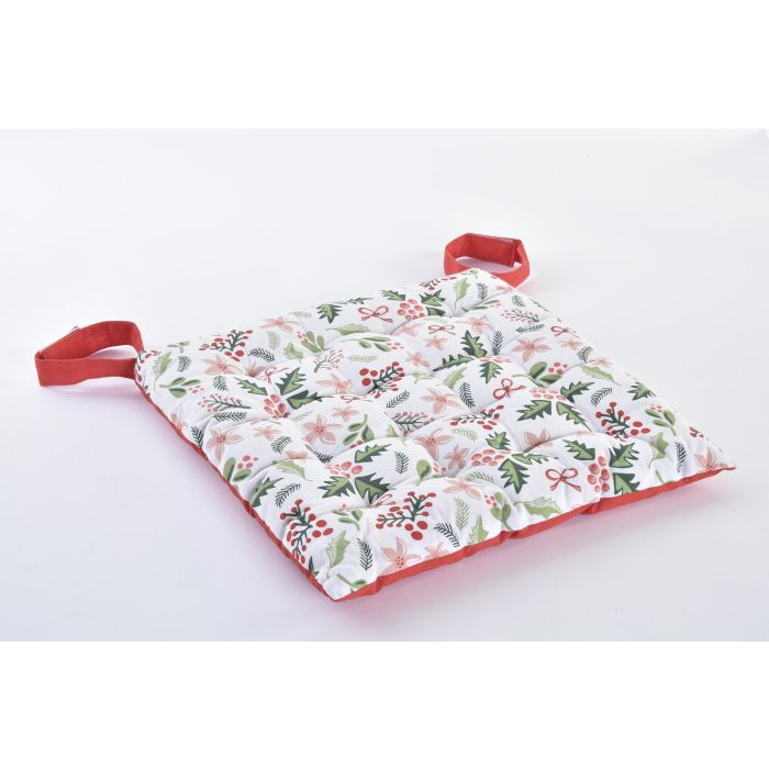 DKD Home Decor Cojín Silla Navidad Tradicional Verde Rojo Muérdago Poliéster 40x40x4 cm Pack 4 Unidades con Sujeción Velcro 3
