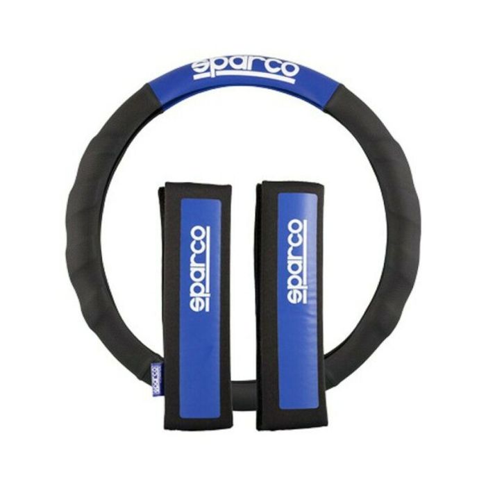 Sparco SPC1111KAZ Funda Volante y Almohadillas Universales Negro-Azul | Juego Antideslizante Lavable 100% Poliéster 2