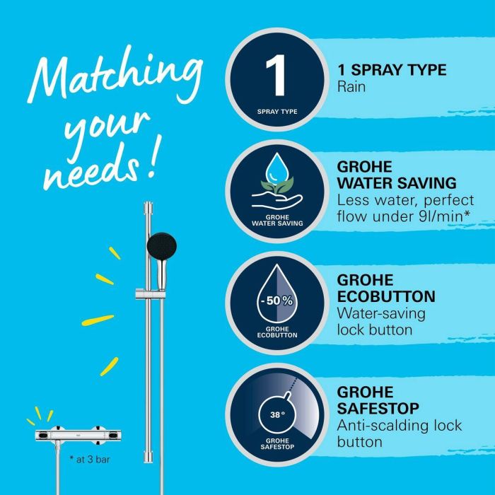 Grohe 34805001 Conjunto de ducha termostático de 1 chorro - Gris Grohe 34805001 Conjunto de ducha termostático de 1 chorro - Gris