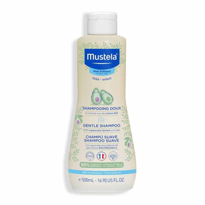 Mustela Champú Suave Bebé Niño Cabello Fino y Delicado 500 ml - Desenredante, No Irrita Ojos, Aguacate BIO, 95% Natural