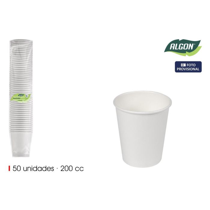 Inde Set de 50 Vasos de Cartón Blanco 200 cc (18 Unidades) Inde Set de 50 Vasos de Cartón Blanco 200 cc (18 Unidades)