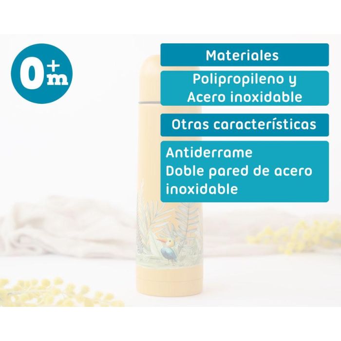 KioKids Termo Para Líquidos Acero Inoxidable 500 mL Anti-Goteo, Boca Ancha, Colección Honey Little Sauvages - Color Mostaza 3