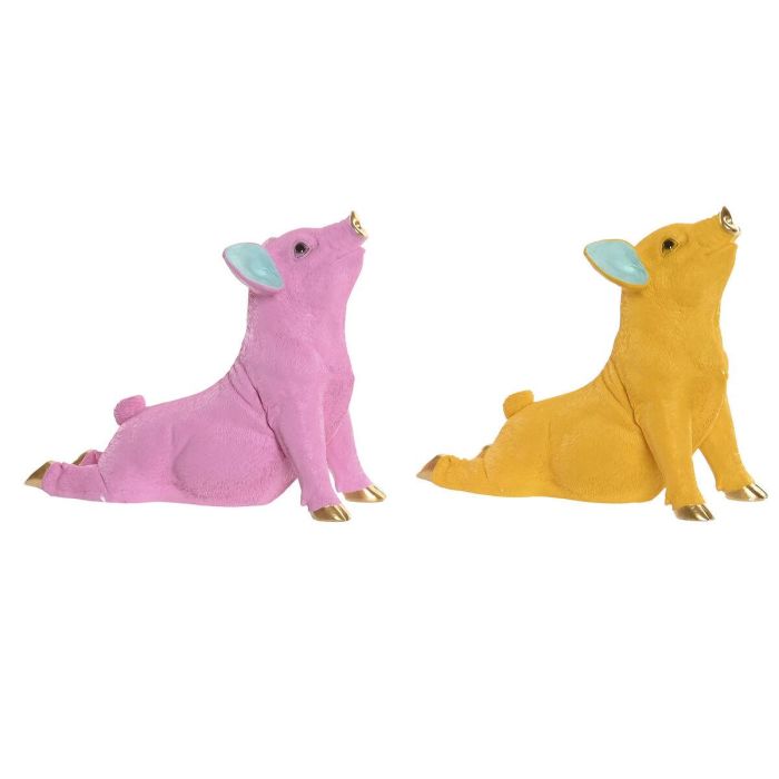 DKD Home Decor Figura Moderno Cerdo Resina Colores Surtidos 15x25x30.5 cm (2 Unidades)