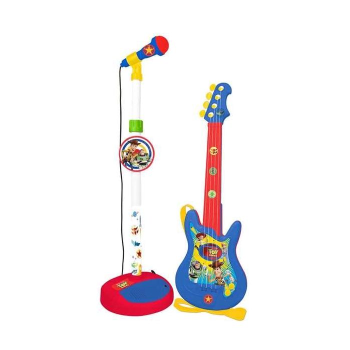 Guitarra y microfono de pie toy story con amplificador (altura regulable)