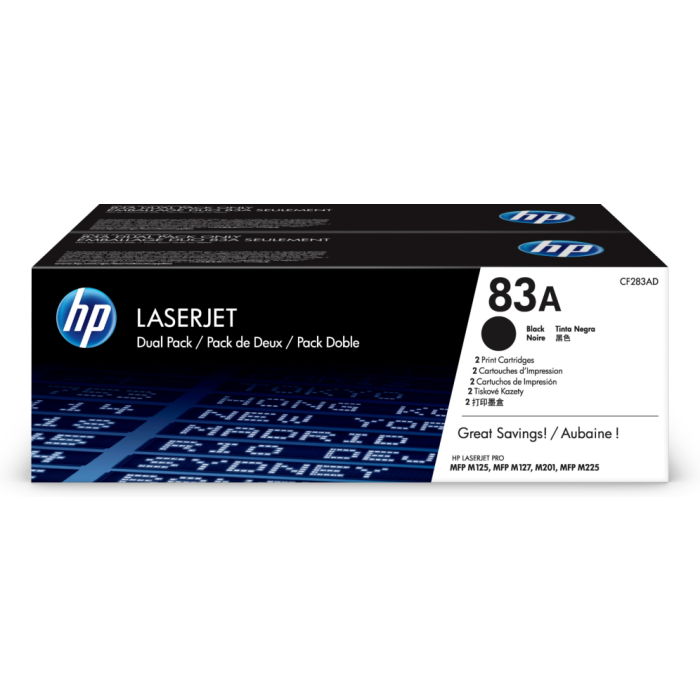 HP LaserJet M125/M127/M201 Pack 2 Toner Negro 83AD HP LaserJet M125/M127/M201 Pack 2 Toner Negro 83AD