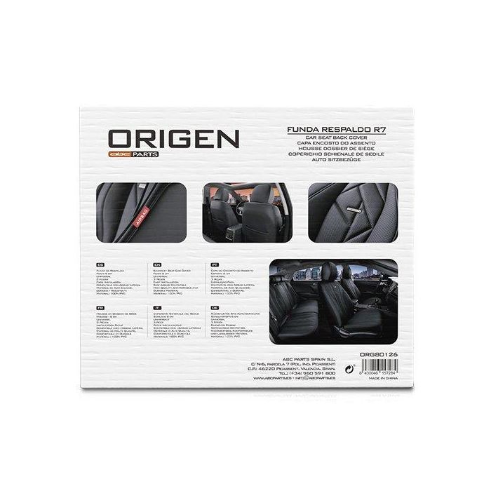 Origen R7 ORG80126 Funda de Respaldo Universal Negra para Asientos de Coche, Símil Piel, Compatible con Airbag Lateral 2