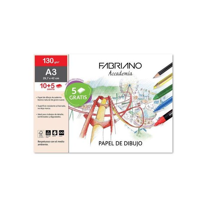 Laminas Dibujo Fabriano A3 130G Lisa Bolsa De 10