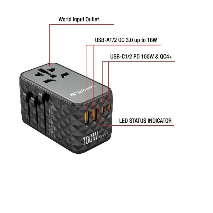 Verbatim Uta-06 Adaptador Universal De Viaje Con 2 Puerto Usb-C - 2 Puerto Usb-A 5 Verbatim Uta-06 Adaptador Universal De Viaje Con 2 Puerto Usb-C - 2 Puerto Usb-A 5