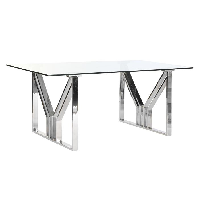 DKD Home Decor Mesa de Comedor Moderna, Fabricada en Cristal y Acero, con Acabado Plateado y Transparente, Medidas 90 x 180 x 75 cm