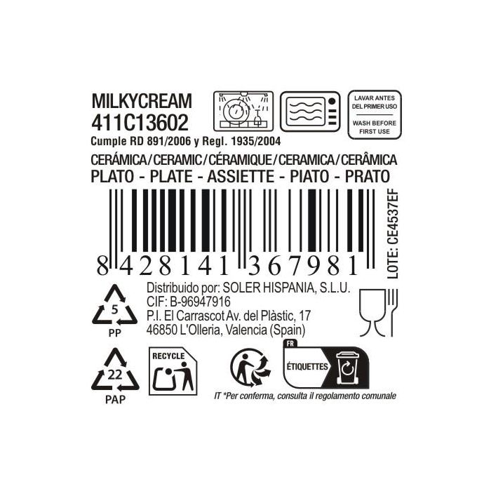 La Mediterranea Plato Postre Milkycream Ø21.7 cm, Plato de Postre de Cerámica (12 Unidades)