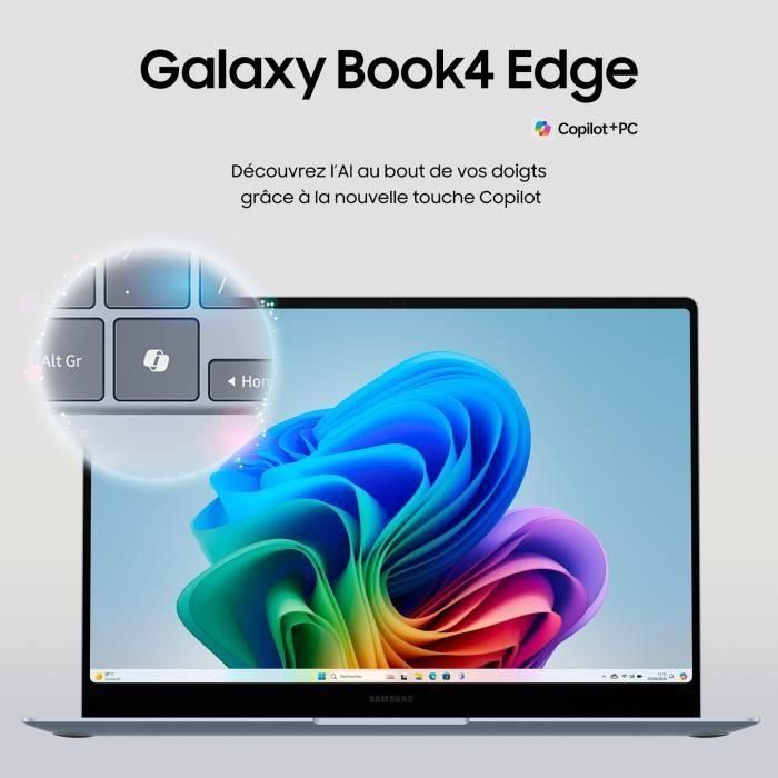 Portátil Samsung Galaxy Book4 Edge 14 con pantalla táctil Copilot+, Qualcomm Snapdragon X Elite, 16 GB de RAM, 512 GB de SSD, color gris glaciar. 2