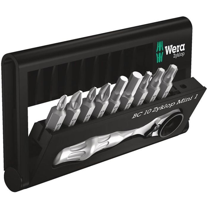 Wera 05073645001 Bit-Check 10 Zyklop Mini 1 Set de Carraca con 9 Puntas Magnéticas: Phillips, Pozidriv, Torx, Hexagonal