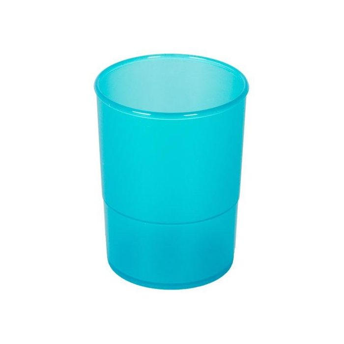 Porta Lapices Plastico Redondo Traslucido Azul