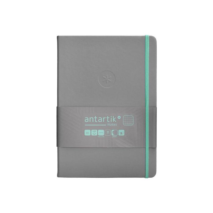 Cuaderno Con Gomilla Antartik Notes Tapa Dura A5 Hojas Cuadricula Gris Y Turquesa 100 Hojas 80 gr Fsc 1