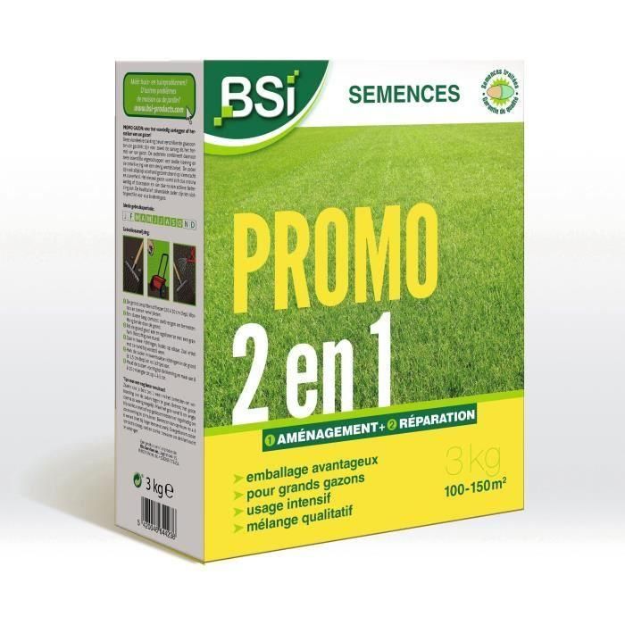 BSI - Semillas de Césped - Paisajismo o Reparación Rápida - Con Recubrimiento Protector - Alta Calidad - Hasta 150m² - 3Kg BSI - Semillas de Césped - Paisajismo o Reparación Rápida - Con Recubrimiento Protector - Alta Calidad - Hasta 150m² - 3Kg