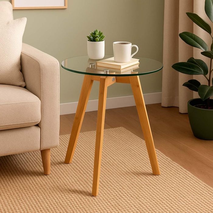 Versa Mesa de Café Nanga en Bambú y Cristal Templado 45x45 cm 1 Versa Mesa de Café Nanga en Bambú y Cristal Templado 45x45 cm 1