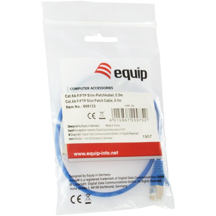 EQUIP 606133 Cable de Red Cat6A F/FTP Slim LSZH 2xRJ45 0.50m Azul 3