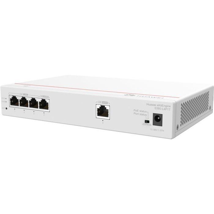 HUAWEI eKit S380-L4P1T Gateway Multi-Servicio, 1xGE WAN, 4xGE LAN (PoE+ 50W) para SME, Hoteles, Educación 1