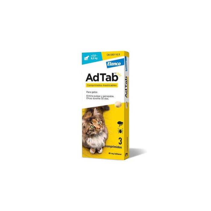 Elanco Adtab 48 mg 3 Comp Masticable 2-8 kg Kg Gato