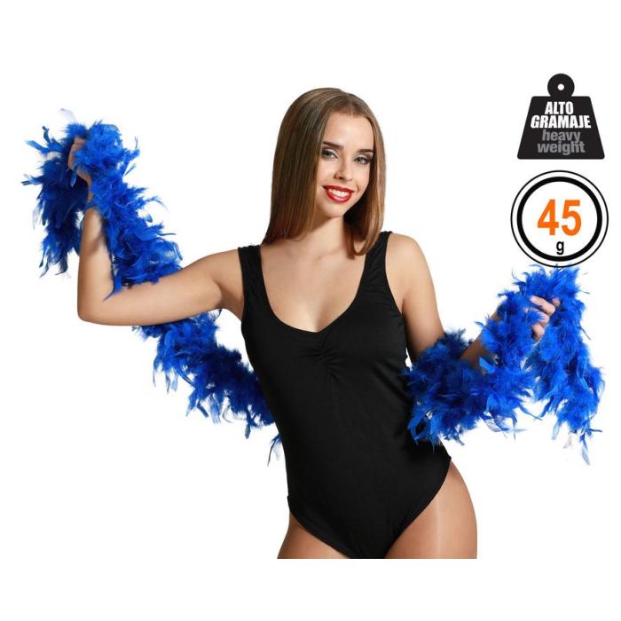 Boa de Plumas Azul Eléctrico de Polyester 45 gr para disfraz de diva, cantante, cabaret o fiestas temáticas