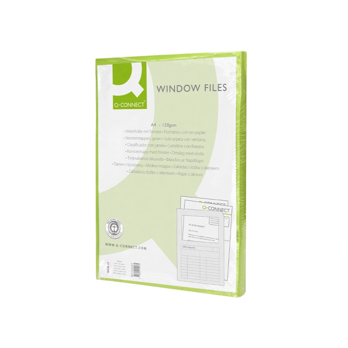 Q-connect Subcarpeta Cartulina Verde DIN A4 con Ventana Transparente 120 gr Certificado Blue Angel 10 Q-connect Subcarpeta Cartulina Verde DIN A4 con Ventana Transparente 120 gr Certificado Blue Angel 10