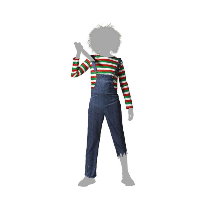 Disfraz Infantil Muñeco Maldito con Camiseta a Rayas y Peto para Halloween Niños 7-9 Años