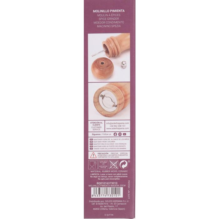 Molinillo de pimienta de madera 20 cm Quttin (20 Unidades) 9 Molinillo de pimienta de madera 20 cm Quttin (20 Unidades) 9