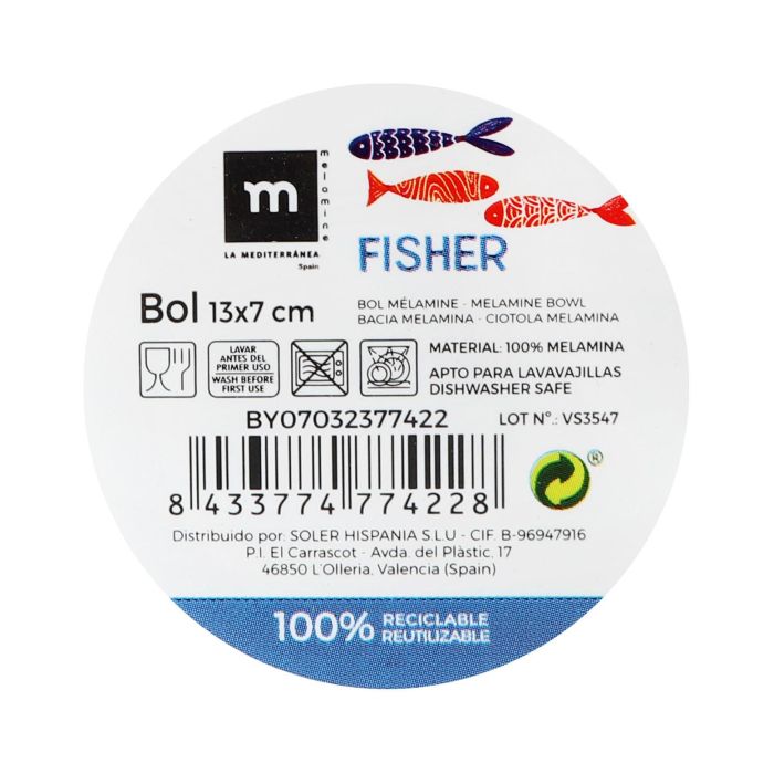Bol de melamina Fisher 13x7 cm - La Mediterranea (24 Unidades) 1 Bol de melamina Fisher 13x7 cm - La Mediterranea (24 Unidades) 1