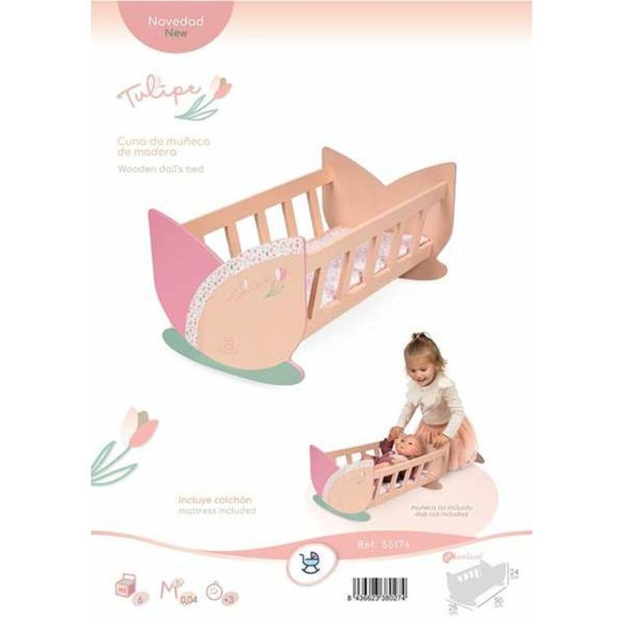 Decuevas Cuna de Madera Tulipe 49.50x28x24 cm, para Niños a partir de 36 Meses 2 Decuevas Cuna de Madera Tulipe 49.50x28x24 cm, para Niños a partir de 36 Meses 2