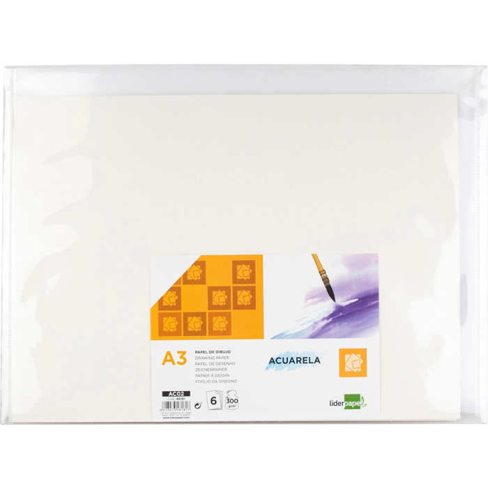 Liderpapel Papel Acuarela 300g/m2 Blanco Tono Crema Grano Medio 297x420mm Pack 6 Hojas 1