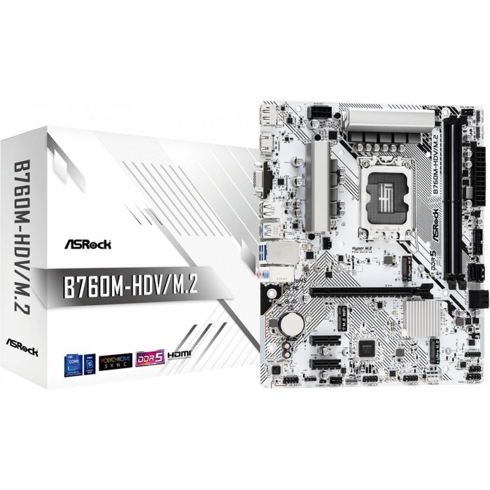 ASRock B760M-HDV/M.2 (1700) Placa Base Micro ATX Intel B760 DDR5-SDRAM para Procesadores Intel LGA 1700 0 ASRock B760M-HDV/M.2 (1700) Placa Base Micro ATX Intel B760 DDR5-SDRAM para Procesadores Intel LGA 1700 0