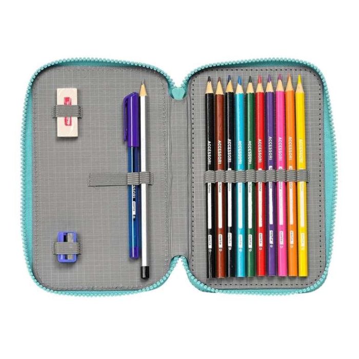 Plumier Doble Baby Shark Surfing Azul Blanco 12.5 x 19.5 x 4 cm (28 piezas) 1