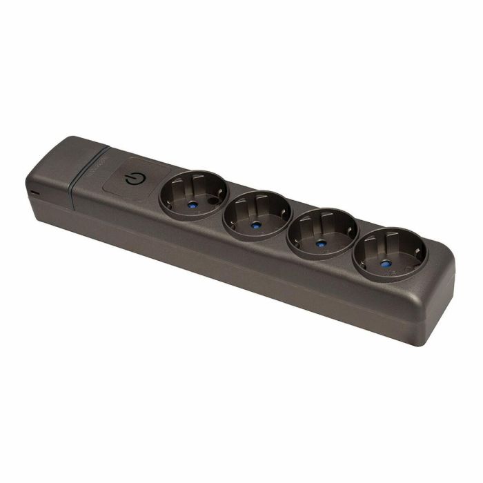 Solera Base múltiple 4 tomas 2p+t schuko, Grafito, 3680W, IP20, 16A 250V~, con interruptor luminoso azul Solera Base múltiple 4 tomas 2p+t schuko, Grafito, 3680W, IP20, 16A 250V~, con interruptor luminoso azul