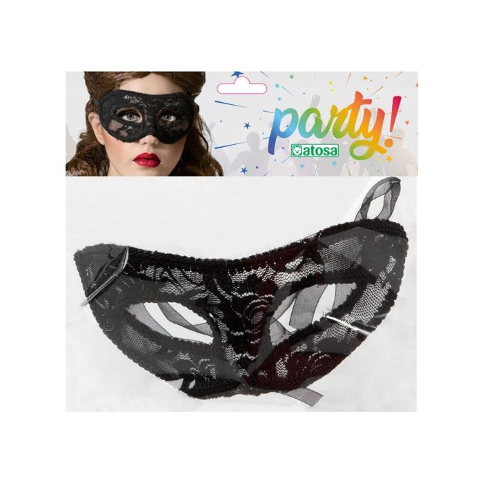 Antifaz Veneciano Negro 17x7 cm - Encaje para Carnaval y Fiestas 1 Antifaz Veneciano Negro 17x7 cm - Encaje para Carnaval y Fiestas 1