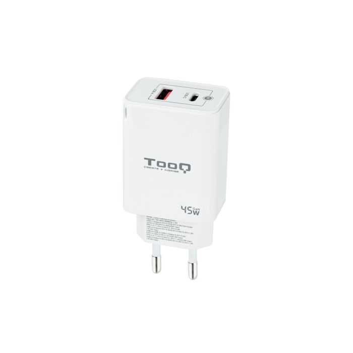 CARGADOR USB PARED TOOQ TQWC-GANQCPD45WT GAN USB-C/PD + USB-A/QC 45W BLANCO