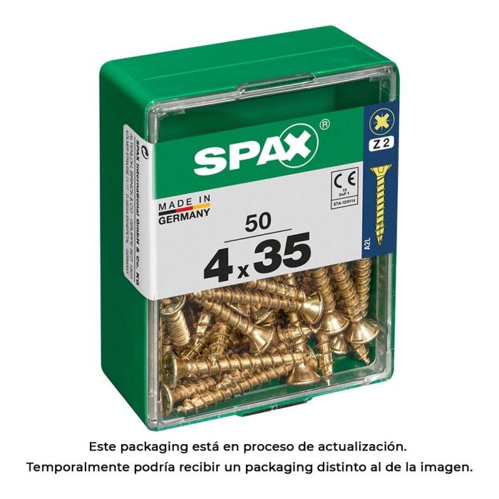 Spax Tornillo Madera Cabeza Plana Yellox 4,0x35mm Rosca Completa Ranura en Cruz Z2, 4Cut - 4081020400352