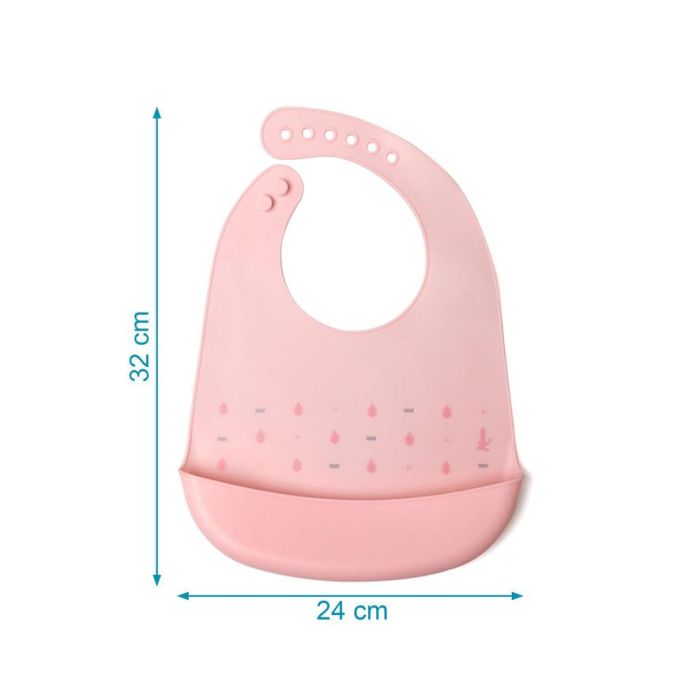 KioKids Babero Silicona Rosa con Bolsillo Recogemigas para Bebé +4 Meses Impermeable 3