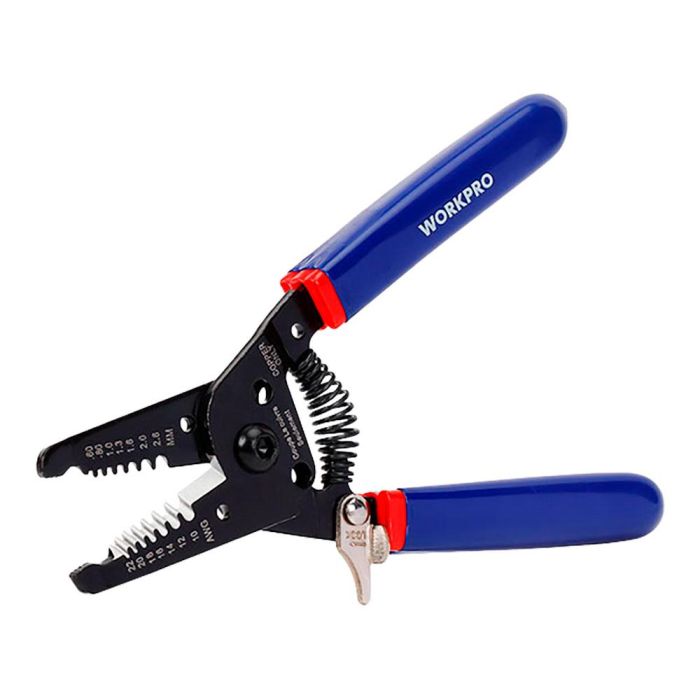 Workpro Pelacables Automático 150 mm, 0.6 - 2.6 mm² (10-22 AWG), Corta Pernos, Calibres Marcados, Agujeros para Doblar, Cargado por Resorte