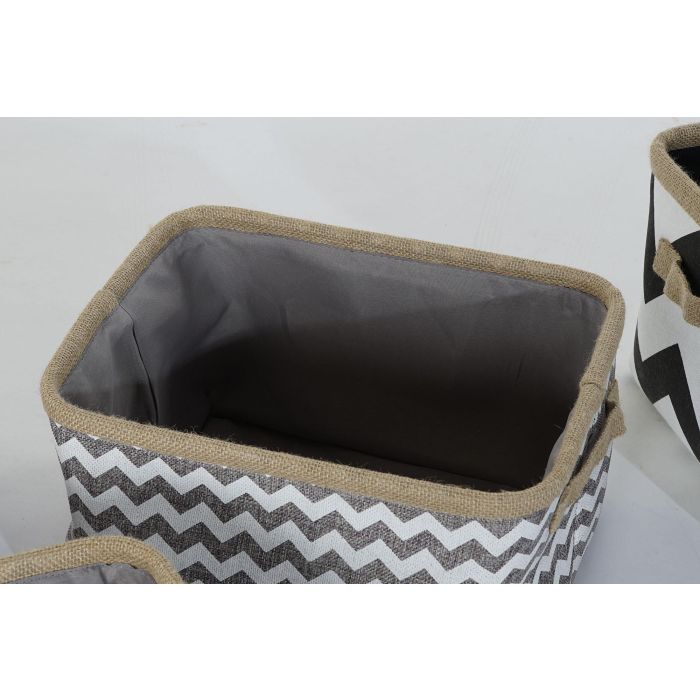 DKD Home Decor Cesta Boho Set de 3 Gris y Blanco de Poliéster Yute con Zig Zag, 31 cm Largo x 36 cm Ancho x 20 cm Alto 2 DKD Home Decor Cesta Boho Set de 3 Gris y Blanco de Poliéster Yute con Zig Zag, 31 cm Largo x 36 cm Ancho x 20 cm Alto 2
