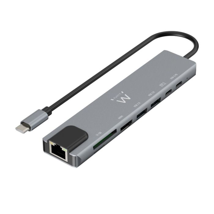 EWENT Base para Portátil y Replicador de Puertos USB-C Alámbrico, HDMI 4K, Ethernet, USB 3.2 Gen 1, Gris