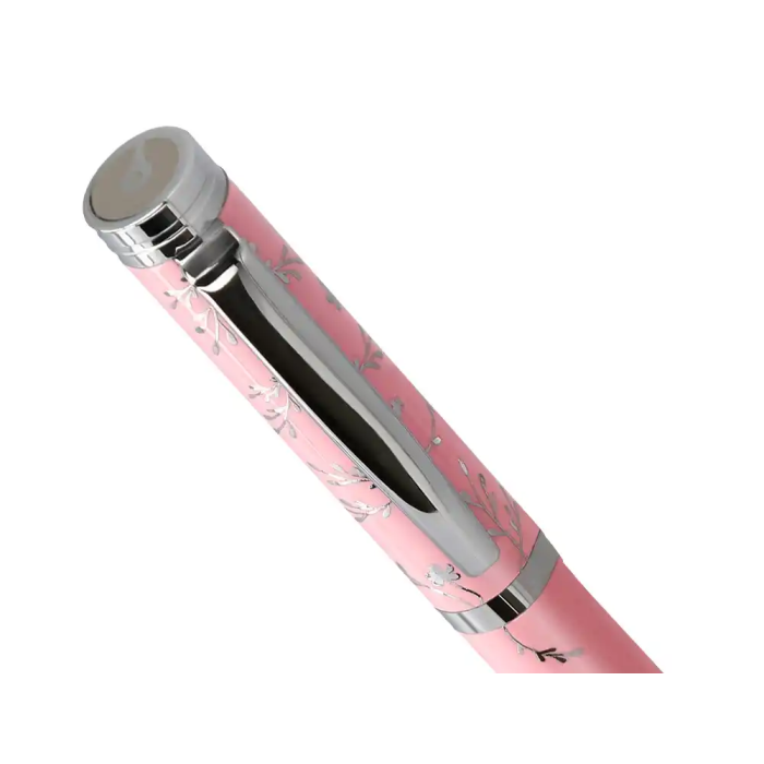 Belius Bella Pluma Aluminio Color Rosa Diseño Plateado Relieve Tinta Azul Caja 7