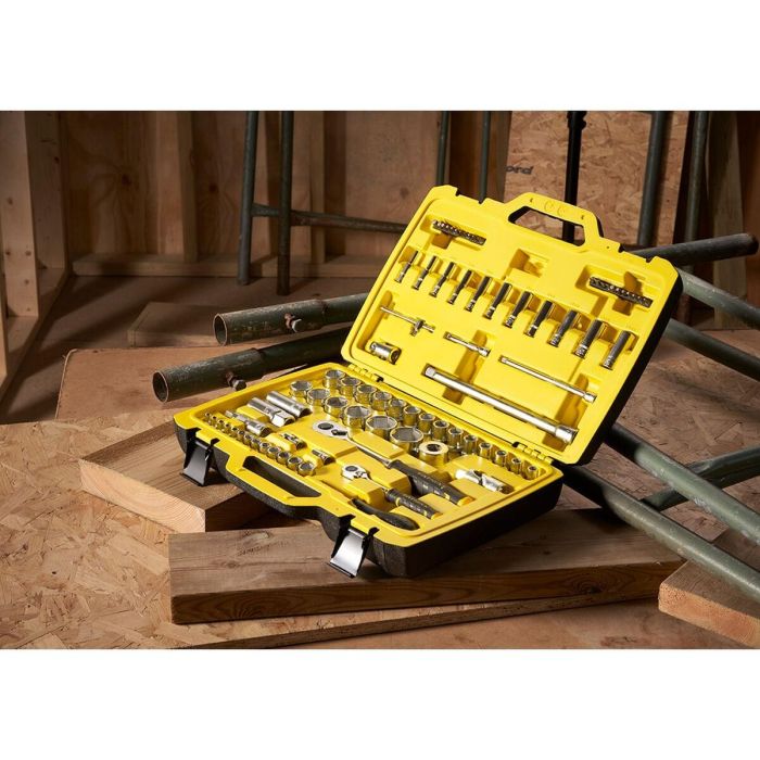 Stanley SET 81 PIEZAS de Vasos 1/4'' y 1/2'' FATMAX con Carraca de 120 Dientes, Extensiones y Puntas 36