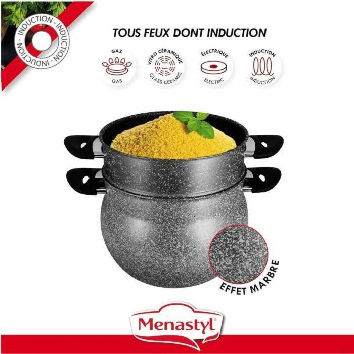 Cuscús - MENASTYL - 6020033 - Aluminio efecto mármol - 9 litros - Apto para todo tipo de fuegos, incluida inducción 3 Cuscús - MENASTYL - 6020033 - Aluminio efecto mármol - 9 litros - Apto para todo tipo de fuegos, incluida inducción 3