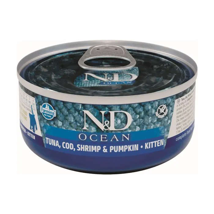 Farmina N&D Cat Kitten Ocean Atún Bacalao Calabaza 24x70 gr
