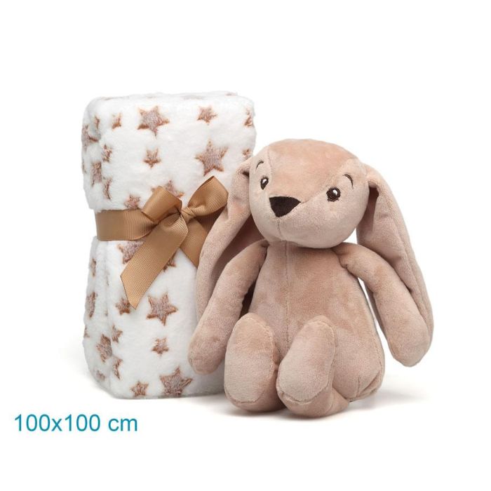 Conejo De Peluche Marrón Con Mantita De Estrellas 2